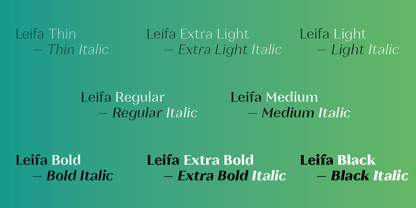 Ejemplo de fuente Leifa Italic